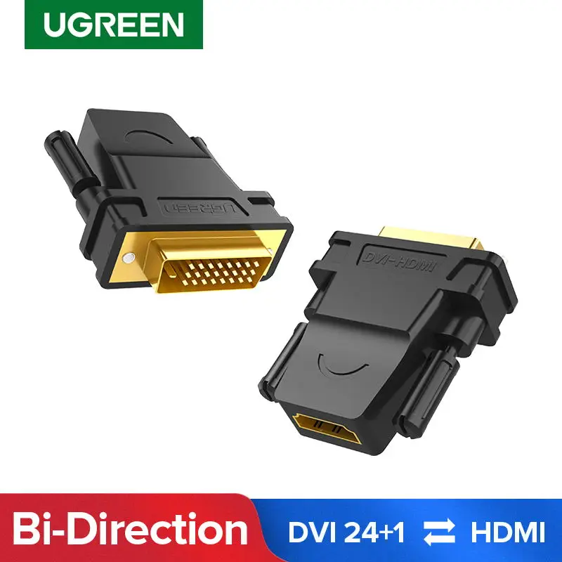Адаптер Ugreen с DVI на HDMI, двунаправленный Женский адаптер с 24 + 1 штекером на HDMI, для проектора HDTV с HDMI на DVI