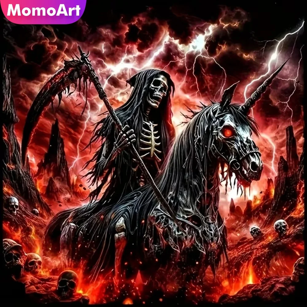 Momoart Diamond Painting Skelett-Porträt Horror DIY Vollquadrat-Diamant-Mosaik Pferdebild für Wohnzimmer Heimdekoration