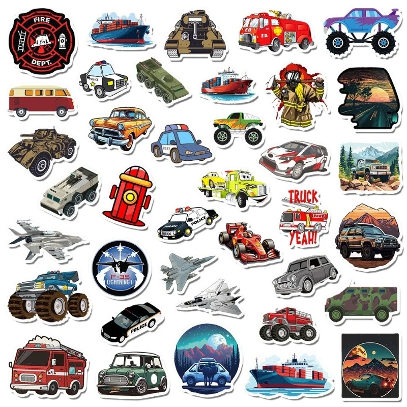 

50Pcs/Bag Transportation Stickers Mobile Phone Waterproof Scratch Resistant Decorate Children's Stationery DIY Account Stickers