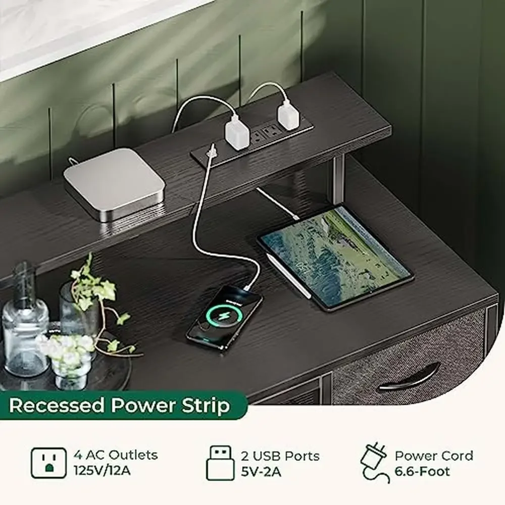 Computer Desk Gaming Desk LED Lights Power Outlets Storage Space 47"  4 Drawers Shelves USB Ports Monitor Stand Easy