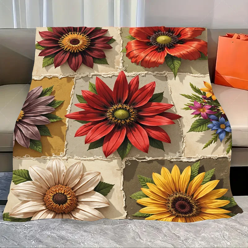 

1 шт. фланелевое одеяло яркое лоскутное одеяло с цветочным принтом для уютного декора гостиной