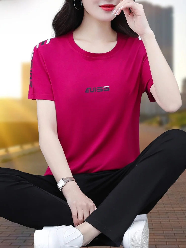 

Summer Casual Sport Fitn Women's Two-Piece Set Faionable Ele Trendy 2026 New Sle SPIRIT Brand round Ne or...