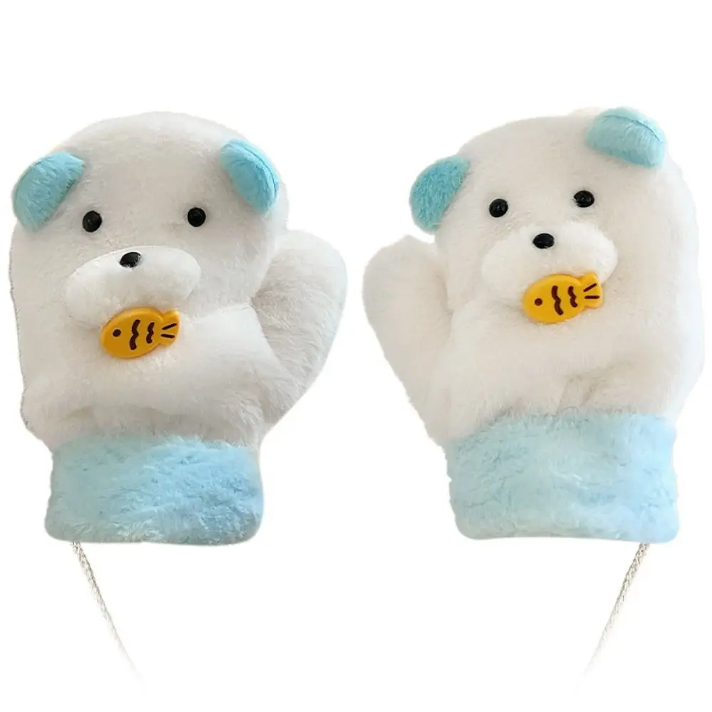 Miękkie, ciepłe rękawiczki z uszkami misia, szalik, sznurek do zawieszania, pogrubione zimowe nauszniki, wiatroodporne rękawice z szalikiem do jedzenia ryb, zestaw do jazdy na nartach.
