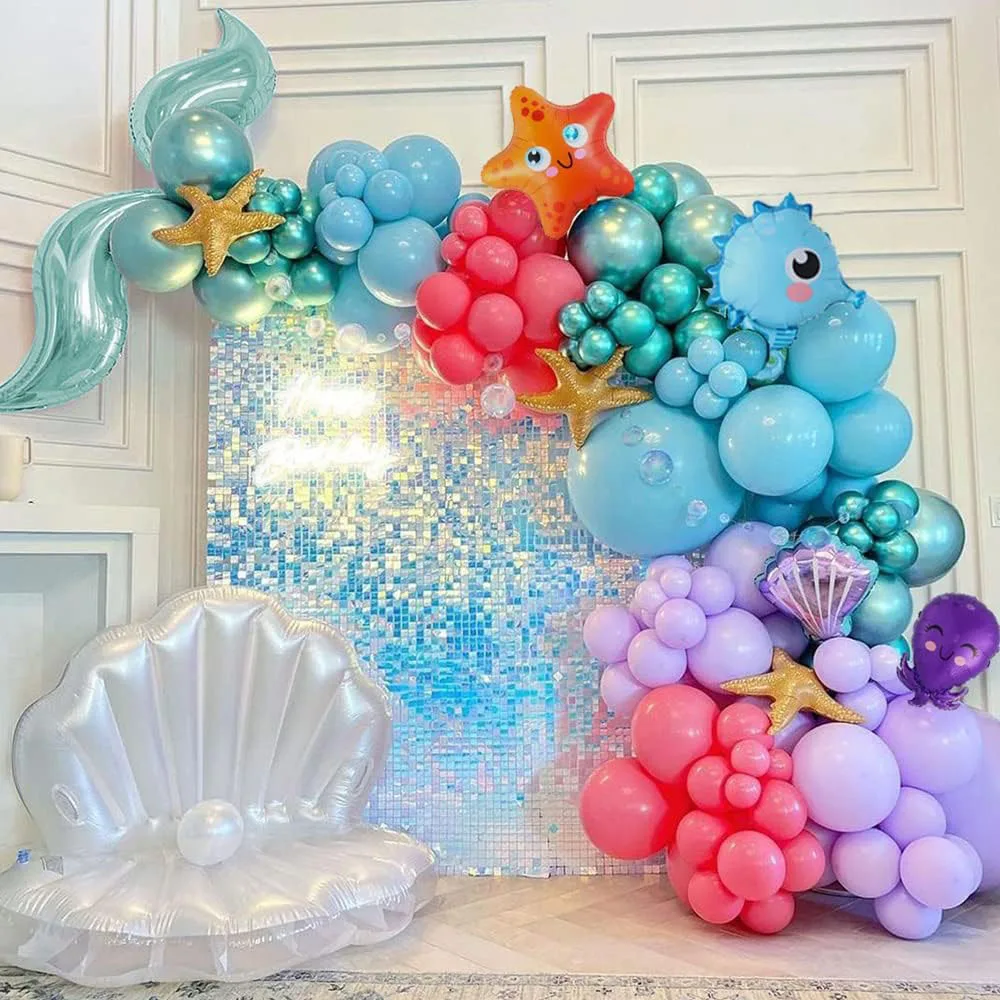 Unterwasser-Abenteuer-Ballon-Set, Hai- und Oktopusfolie/Latex-Mischung für Geburtstage im Ozean-Thema, Babypartys und Ballon im Meerjungfrau-Bogen