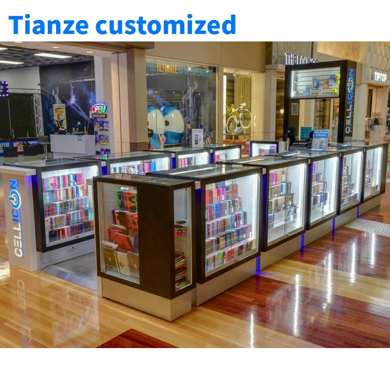 （customized）Wooden Cellphone Accessories Showcase Display Cabinet Phone with LED Lighting Phone  Accessories Kiosk