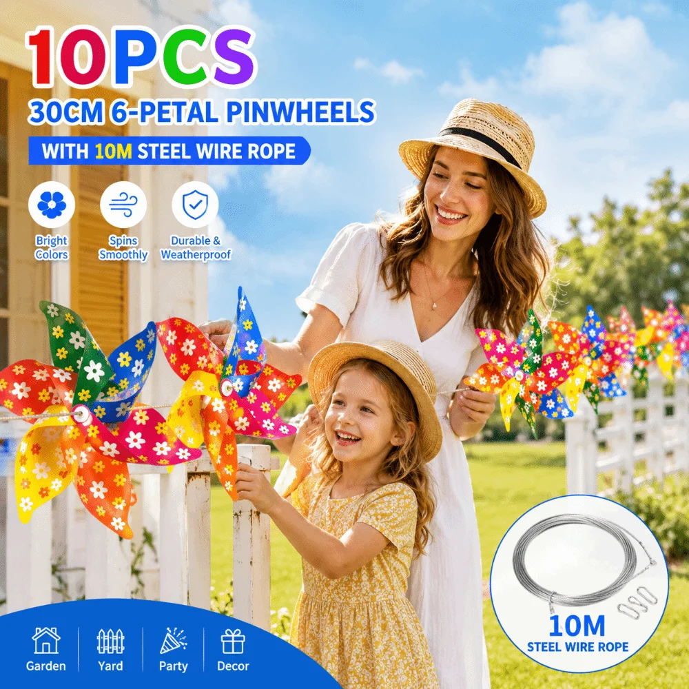 Spinning 3D Flower Hanging Windmill String Mounted PVC Outdoor Pinwheel Weather Resistant Decorative Colorful Windmill Patio