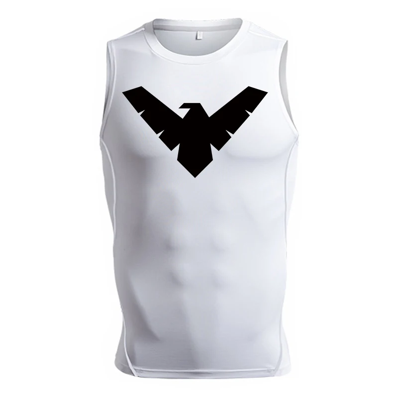 Ärmelloses Kompressionsshirt mit Totenkopf-Flügel-Print für Herren, sportliche, schnell trocknende Tanktops, Fitness-Workout-Lauf-Baselayers, Unterhemden – Detail 4