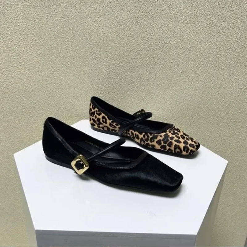 Fashion Women's Flat Shoes Round Toe Leopard Print Casual Shoes Ladies Breathable Slip-on Outdoor Soft Mary Jane Shoes