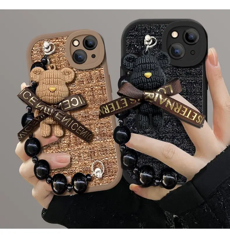 

For iPhone11 Small fragrance iPhone15 Braided iPhone15promax Bear doll iPhone14 phone case iPhone13 Soft iPhone12