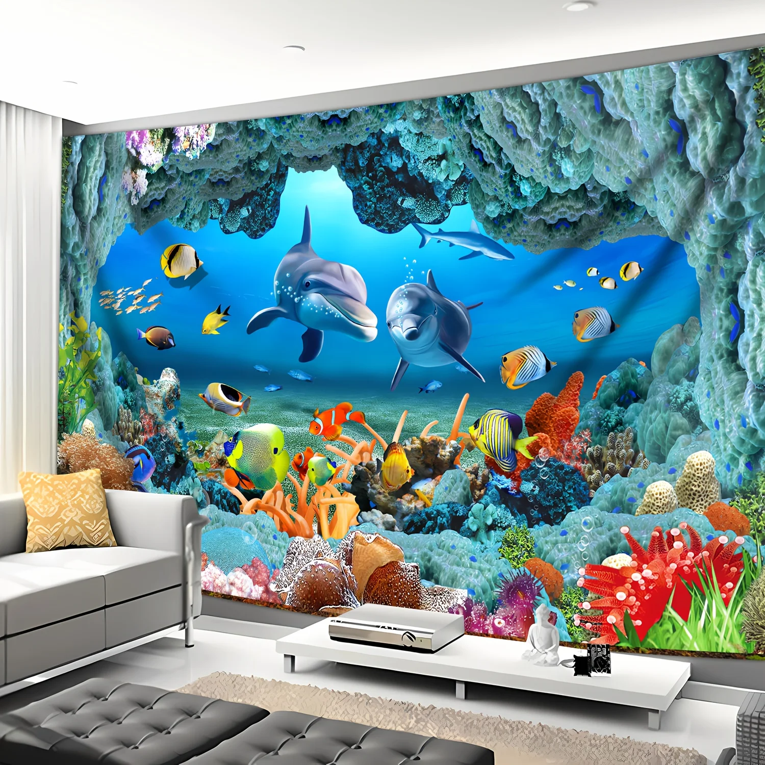 VIKAMA Ocean Fantasy Cave نسيج دولفين مرجاني عالي للأطفال تحت الماء ديكور غرفة المعيشة