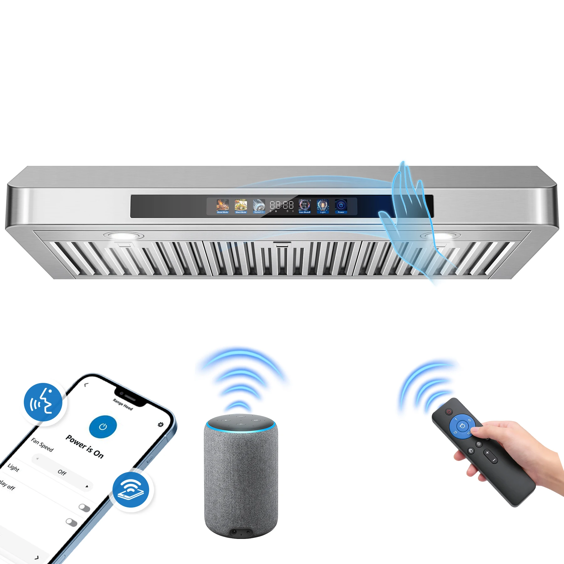 Under Cabinet Range Hood 36 Inch, 900 CFM  Voice/Gesture/Remote/Touch Control, Memory Function
