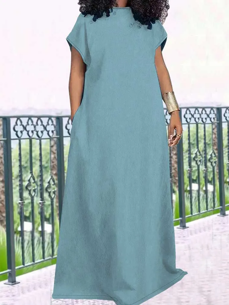 Damen kleider plus Größe rücken frei v Sommer gerade Kleider Maxi länge elegante Jeans kleidung Kleid Großhandel Drops hipping