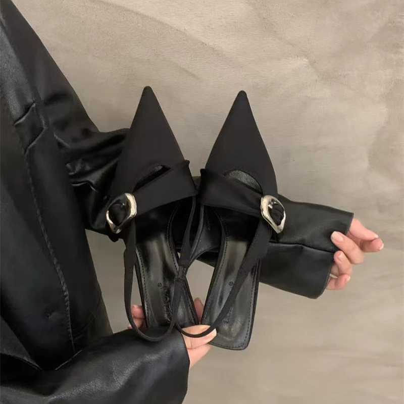 

Женские босоножки на высоком каблуке с острым носком, брендовые повседневные модные тапочки с пряжкой, пикантные туфли с открытой пяткой, милые пляжные сандалии Muller, женские