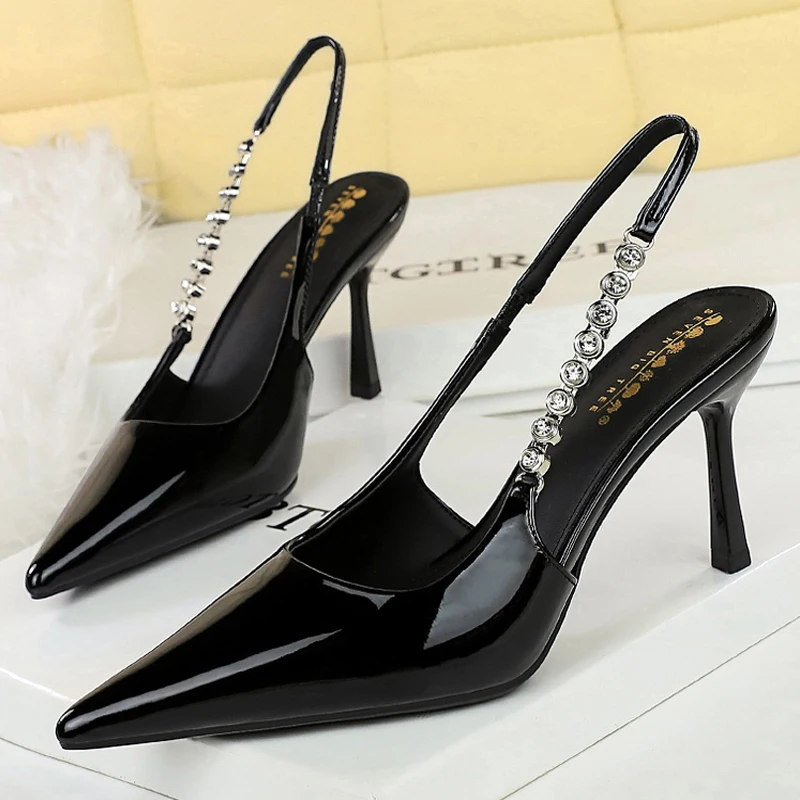 أحذية BIGTREE تصميم سلسلة حجر الراين بكعب عالي مثير طرف مدبب للنساء مضخات بكعب ستيليتو 8 سنتيمتر صنادل صيفية بكعب عالي #4