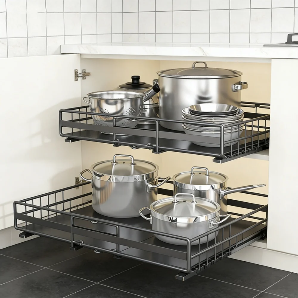 Lot de 2 étagères de rangement coulissantes pour armoire de cuisine, extensibles, sans perçage, pour l'organisation des assaisonnements et des articles divers