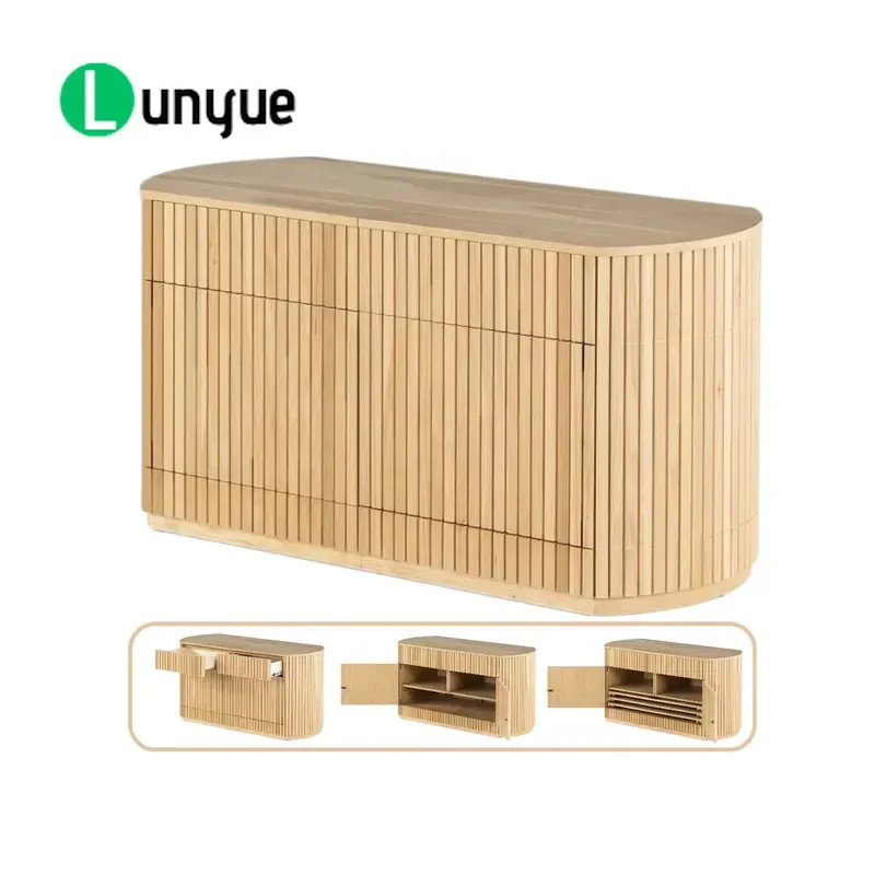 Transformer Circular Sideboard with Panel Storage Elegant Design Combines Beauty and Practical Function for Living Room Home