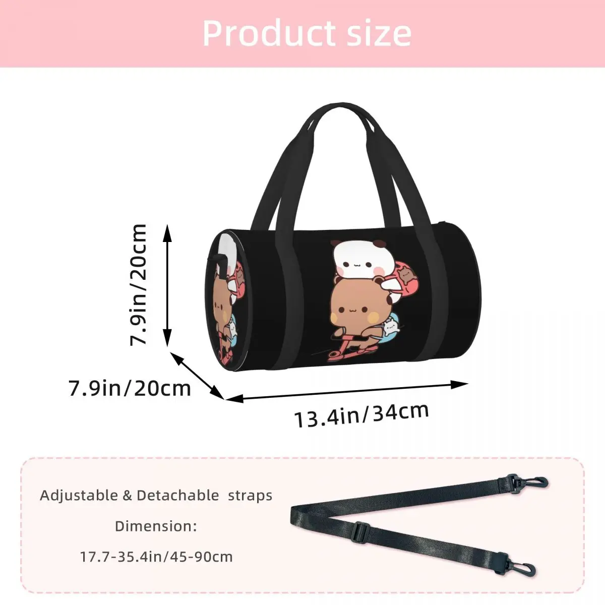 Bear And Panda Bubu Dudu Balloon  Luggage Bag Large Capacity Duffle Tote Bag Handbags Gym Bags Fitness Bag for Boys Girls