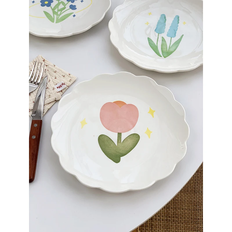 Creative Ceramic Plate Floral Cute Hotel Restaurant Homehold Tableware Vegetable Fruit Salad Breakfast Plates Personal Items