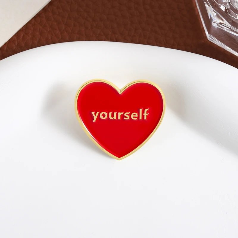 أحب نفسك المينا دبابيس القلب الأحمر دبابيس التلبيب شارات الكرتون الرعاية الذاتية الوعي مجوهرات هدية للأصدقاء #5