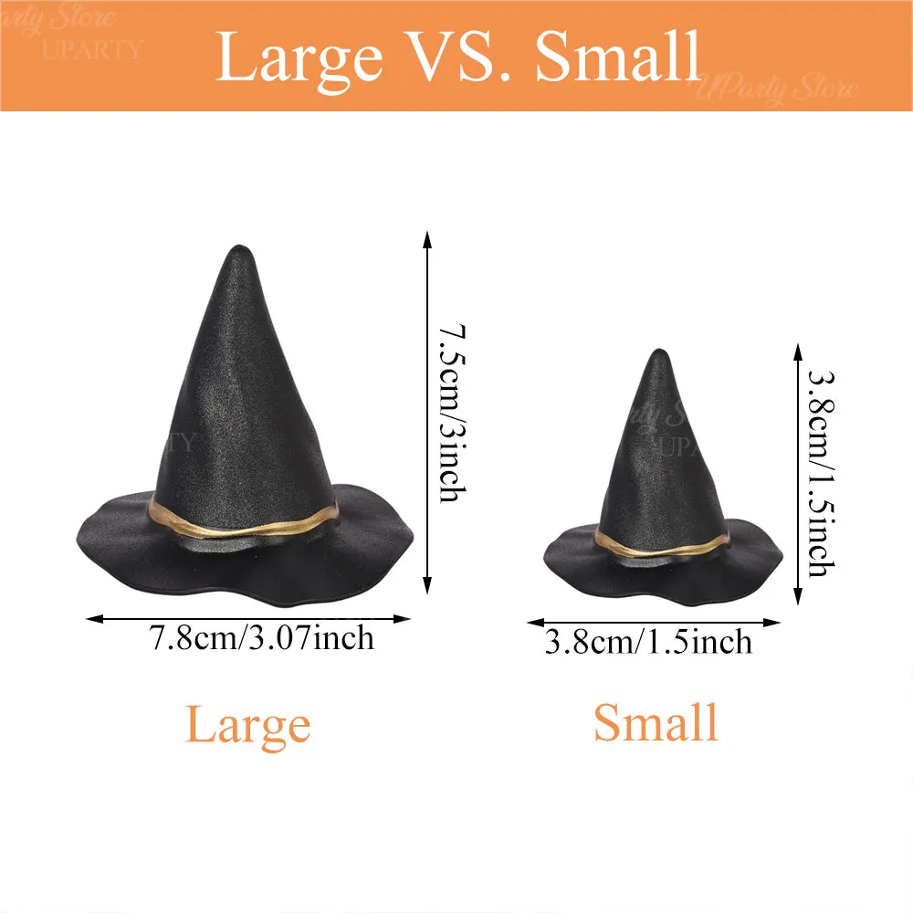 12pcs Witch Hats Cake Toppers for Halloween Black Wizard Witch Hats Cupcake Toppers for Happy Halloween Birthday Cake Decoration