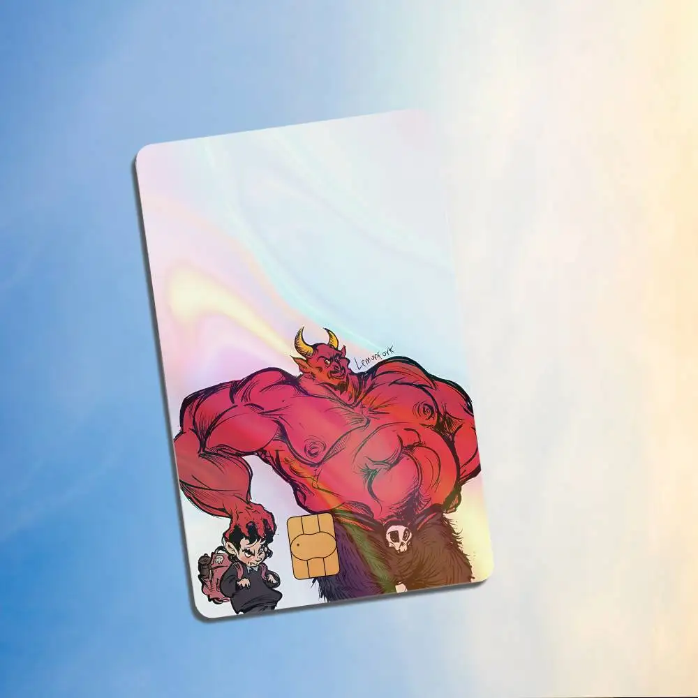 Demon red Satan South Park Laser luster Bank Credit Cards Bus Pass Stickers Cool Decoration Waterproof 4PCS Card Protective Film