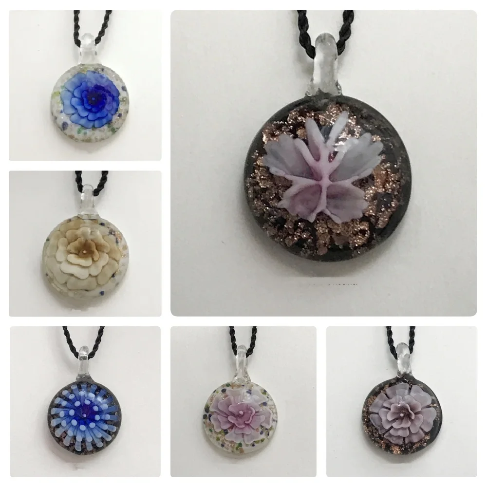 Murano Glass Women\'s  Pendants Beautiful Flower Round Water-drop Handmade Glass Jewelry Fit Girl Necklace Girl Gifts