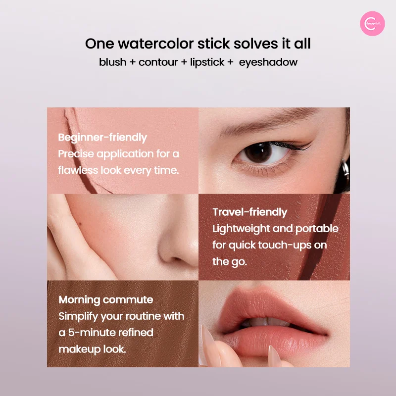 Little Ondine Multi-Use Aquarel Stick Pure Lip Wang Vlek Afwerking 3-in-1 Wang Blush Oogschaduw Lip Getint Langdurig