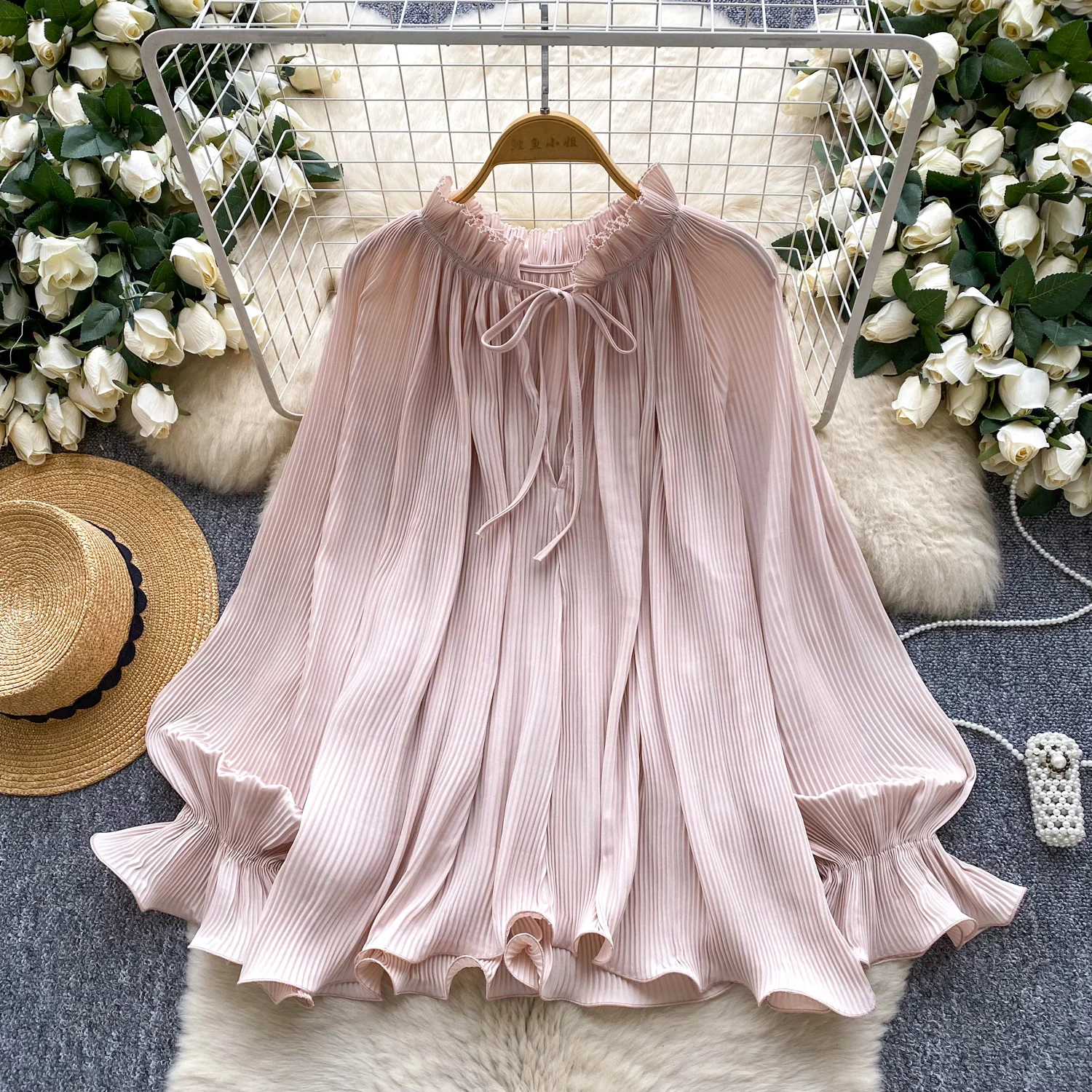 

Vintage flare sleeve loose long sleeve Blouse Elegant Korean Fashion Top autumn Shirt women clothing