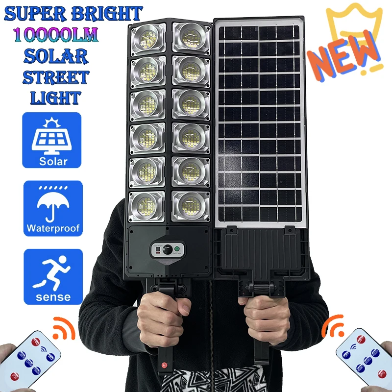 Newest Solar Street Lights 10000LM Outdoor LED Solar Light with Motion Sensor Solar IP65 Waterproof  Wall Lamp for Street Garden