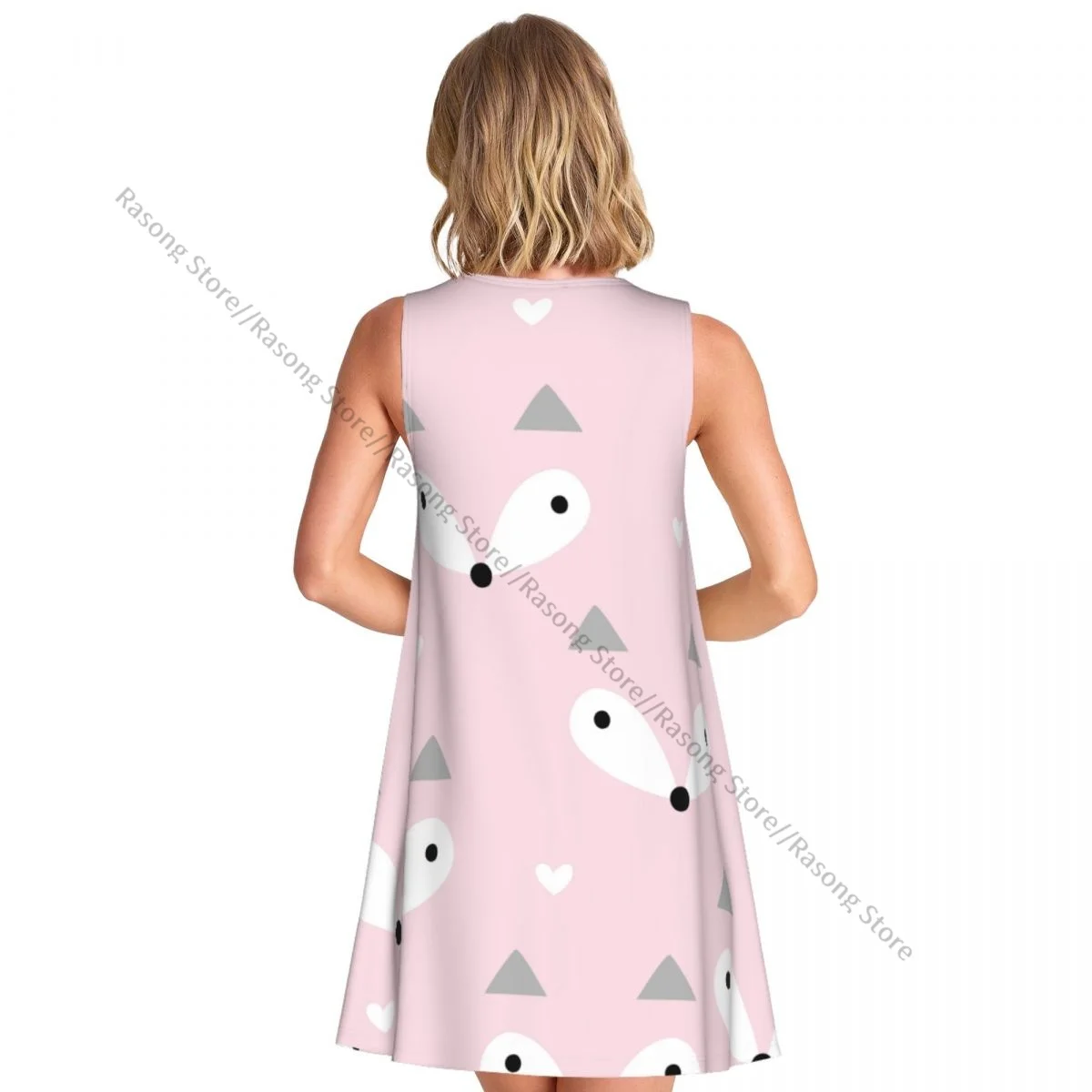 Women's Dress Summer Casual T Shirt Dresses Beach Cover up Pastel Fox Pattern Tank Dress