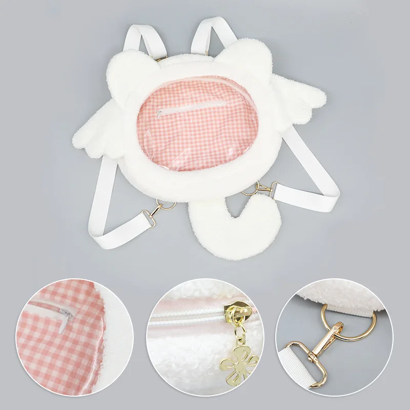 Anime Cartoon Angel Wing Clear Ita Bag Lovely Plush Handbag Teenager Students Backpack Shoulder Bag Halloween Party Gifts