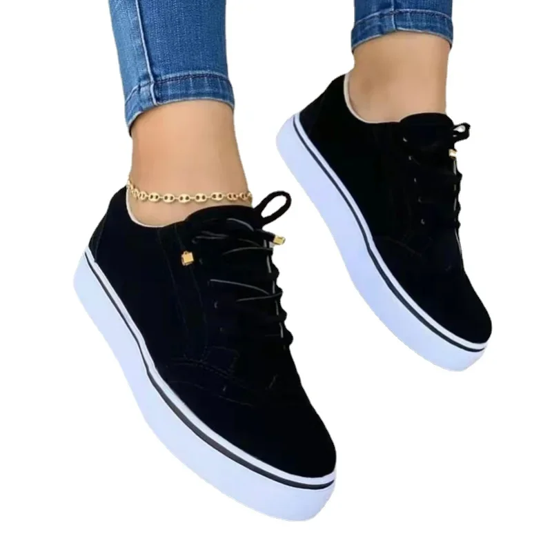 2023 New Women\'s Low-top Vulcanized Shoes Round Toe Casual Flats Lace-up Shoes Woman sneakers Summer Versatile Comfortable