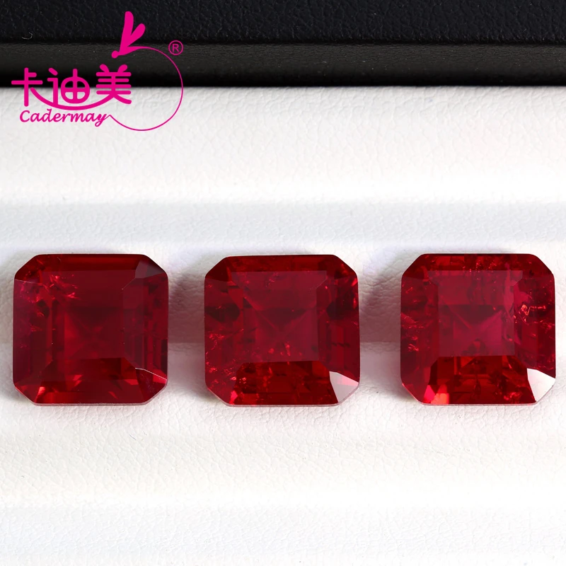 CADERMAY Asscher Cut Lab Grown Pigeon Blood Red Ruby Loose Stones With Inclusion AGL For Inlaid Customized Smart Jewelry