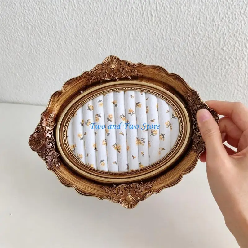 HX6F Tabletop Jewelry Display Dish with Ornate Oval Frame, Soft Lining and Compact Profile for Vanity or Boutique Counter