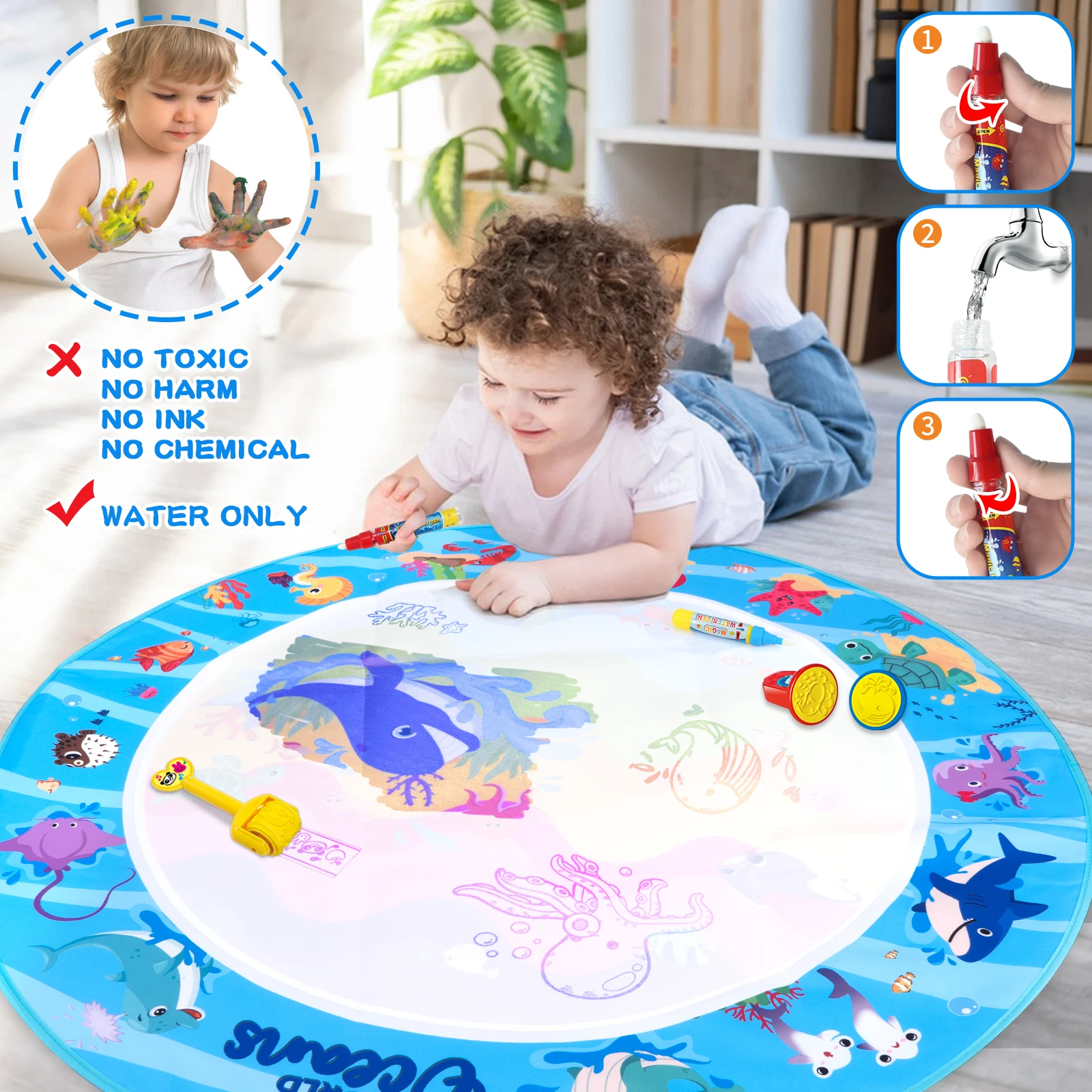 Kids Magic Water Tekening Mat Coloring Doodle met herbruikbare Magic Pennen Montessori Speelgoed Schilderbord Educatief speelgoed Kindergeschenken