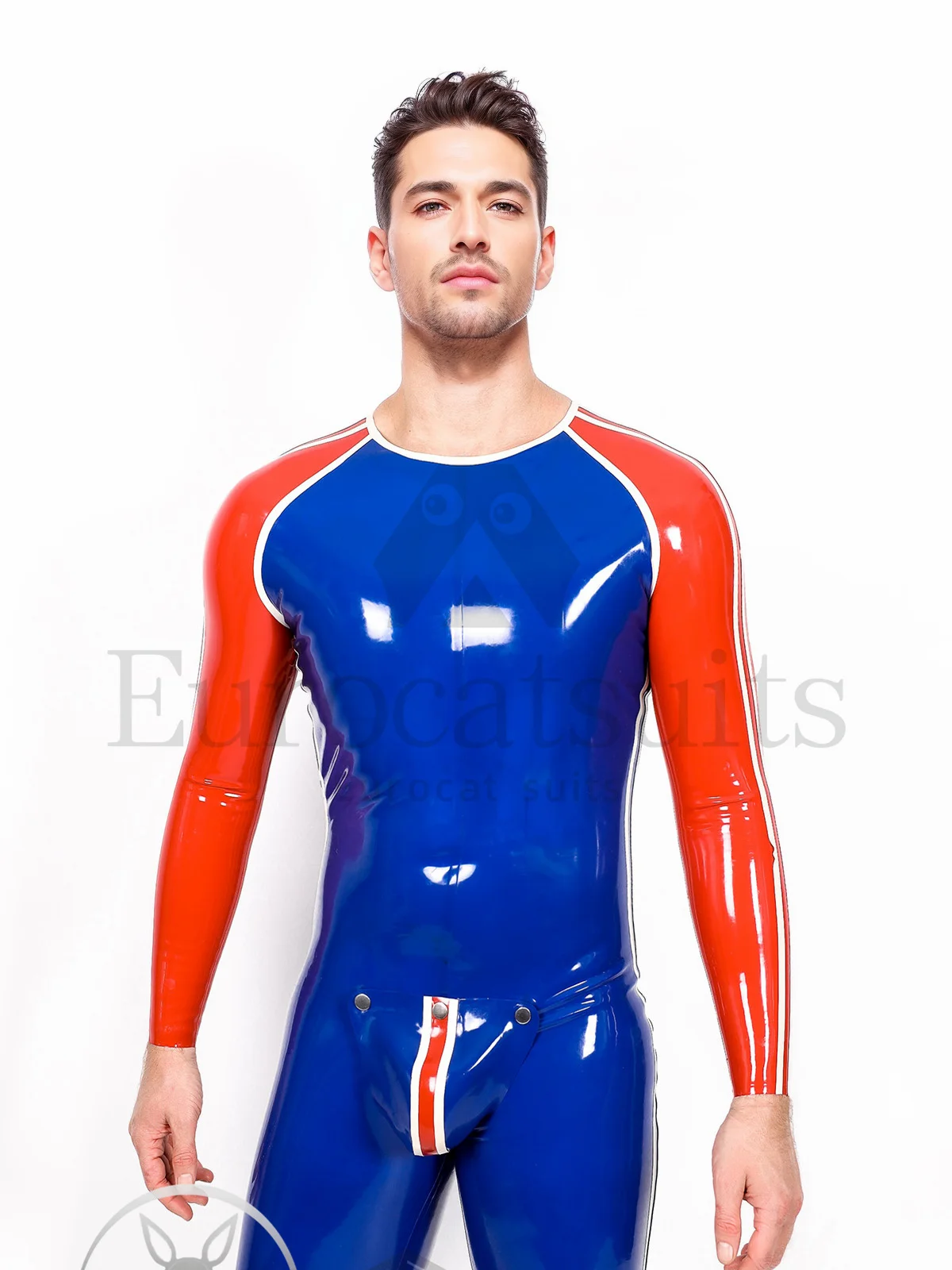 Catsuits in lattice uomo eurocat abiti latex rubber fetish personalizzato uomo \'Sportsman\' girocollo con Codpiece