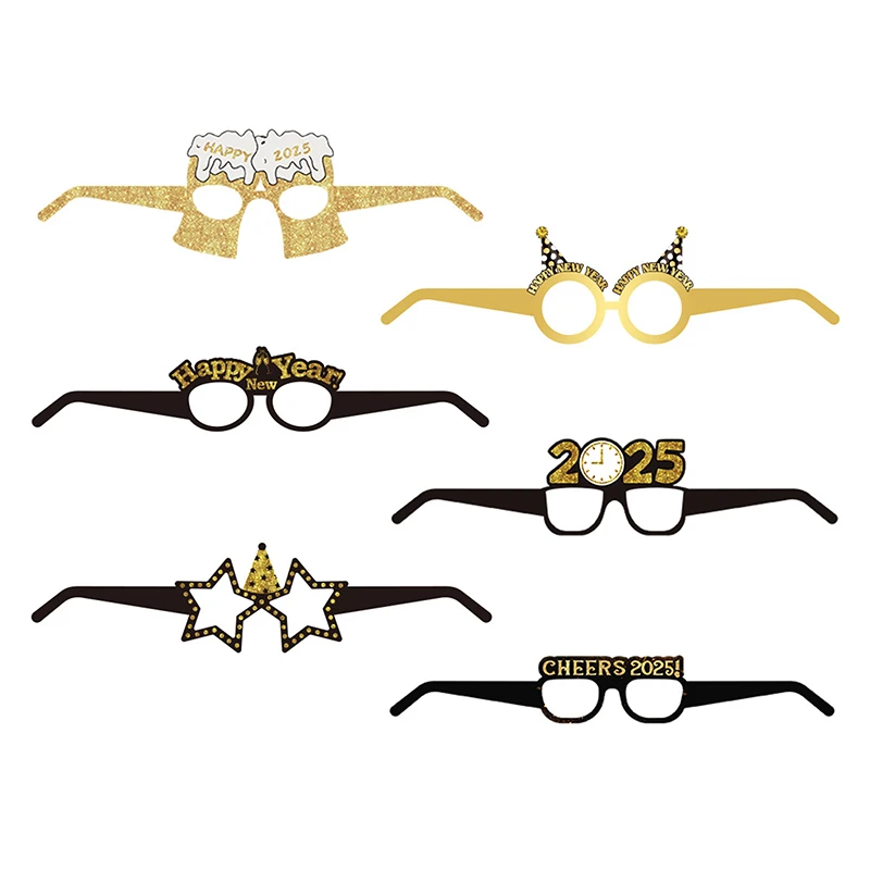 6pcs Happy New Year Paper Glasses 2025 Eyeglasses Frame Photo Booth Props New Year's Eve Party Decoration Christmas Supplies image 4