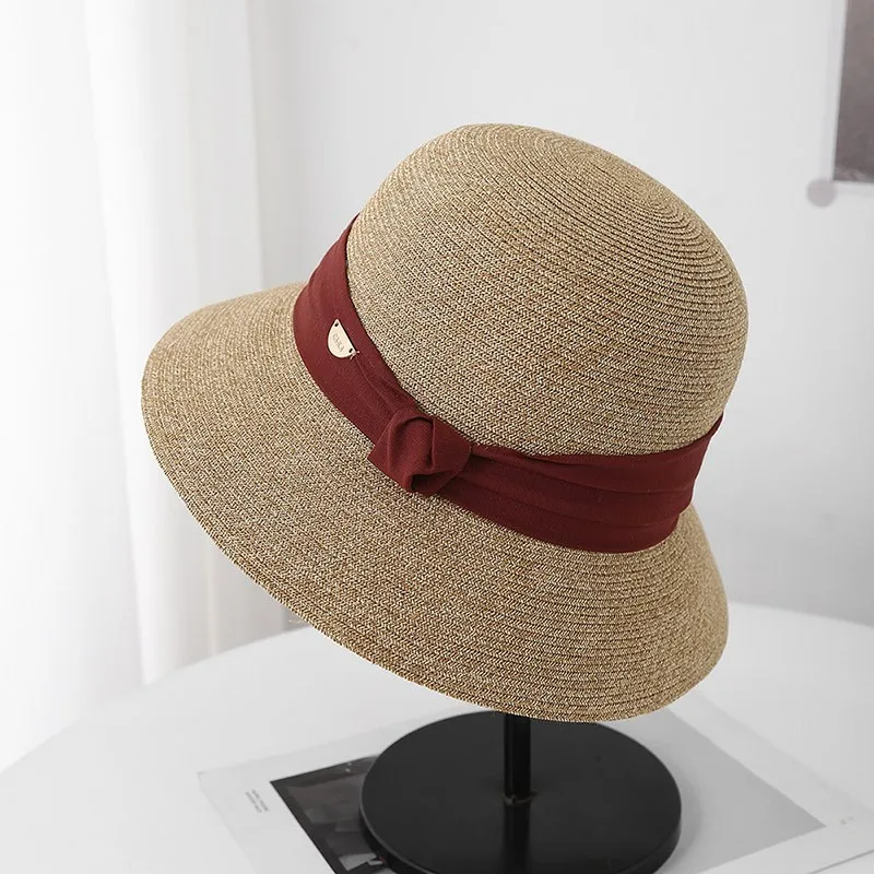New curved-edge sun-protective hat for women fashionable children's style woven