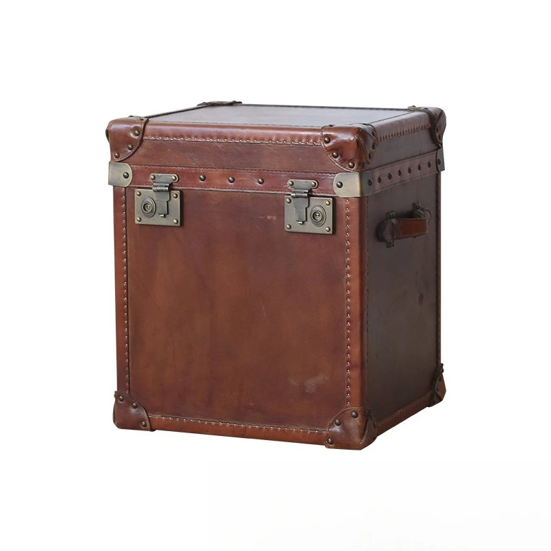 

Bedside table, retro leather case, locker, whiskey bar, cigar room, square table storage, solid wood