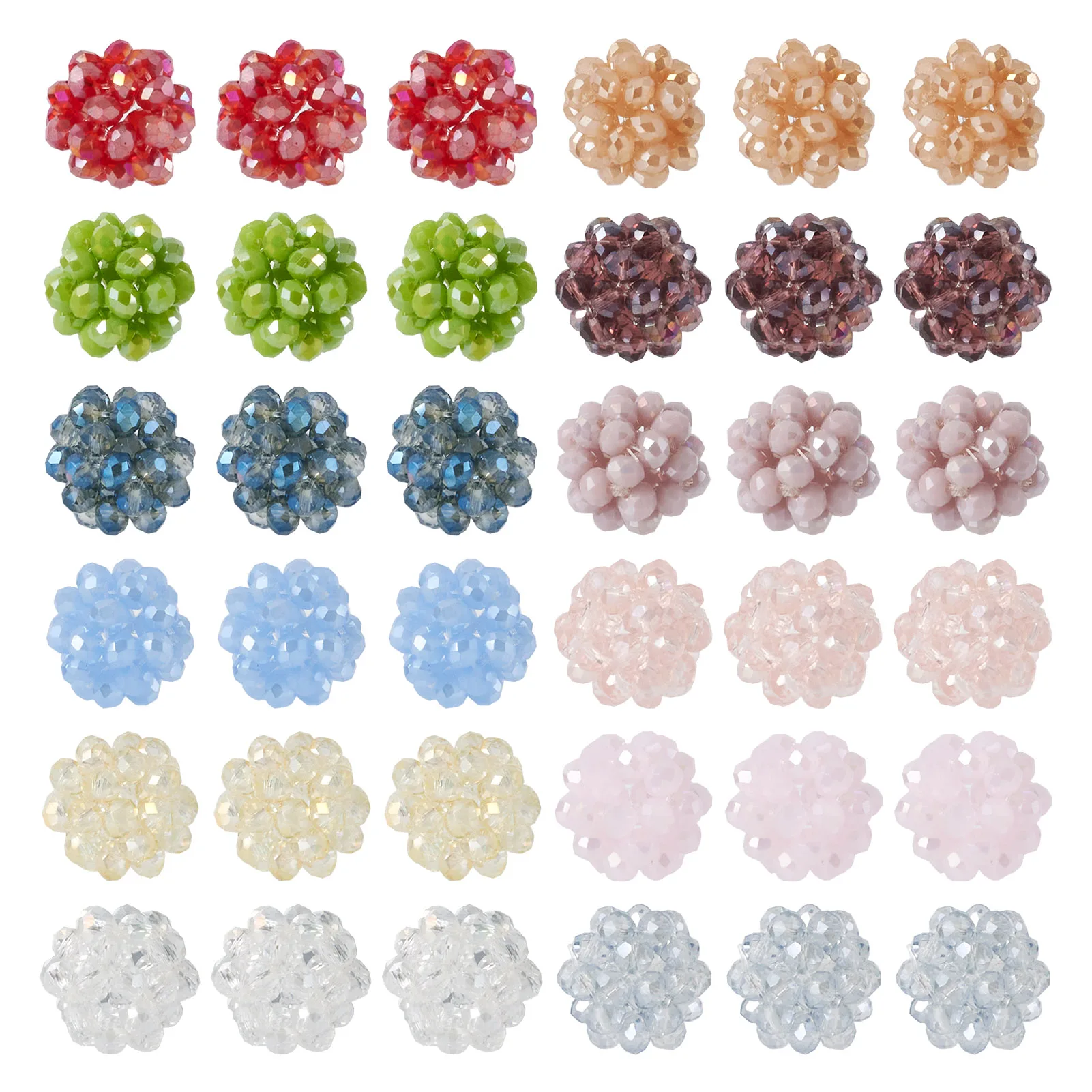 

36Pcs Handmade Glass Woven Beads 12 Colors Mixed Round Ball Cluster Loose Beads for Earrings Bracelet Jewelry DIY Accessories