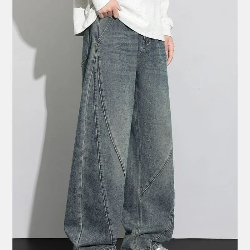 جينز فضفاض غير رسمي للرجال بخصر مطاطي للخريف ملابس عمل خارجية مستقيمة الساق سراويل طويلة مريحة للشباب Y2K سراويل جينب فضفاضة #6