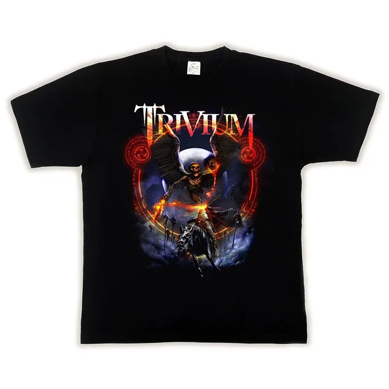 2024 MEGADETH TRIVIUM Popular Pattern Printed European and American Rock High Street T-shirt Cotton Summer Short Sleeved Top