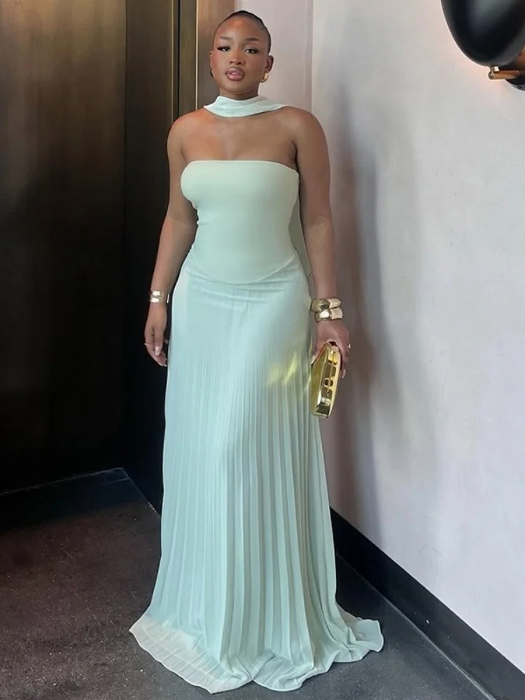 

Fashioned New Dress Women Comfort Woman 2025 Summer New Stylish Halter Top High Waisted Pleated Skirt Outfit Fancy Club Luxury