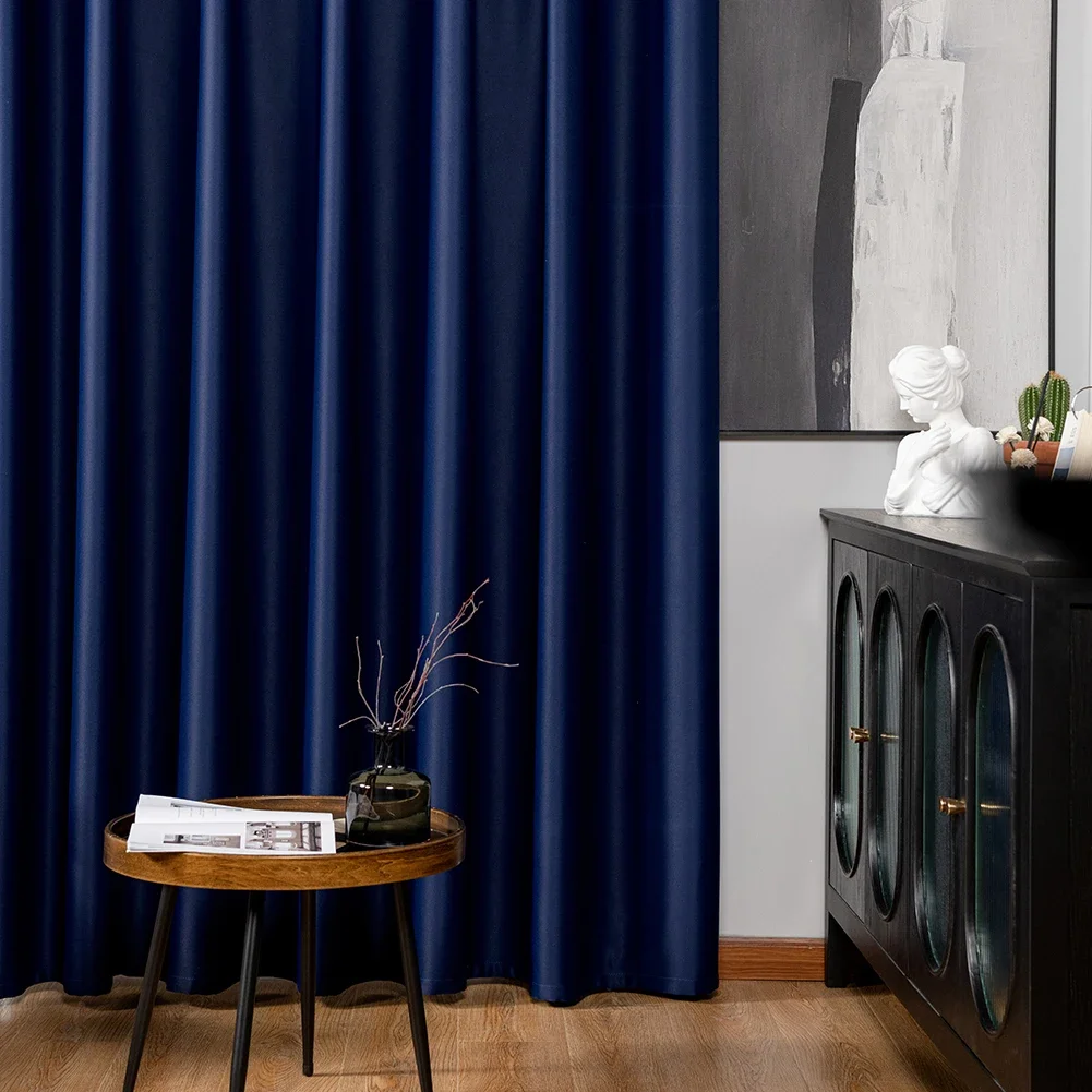 NAPEARL Modern Blackout Curtains For Living Room Bedroom Curtains For Window Treatment Drapes Blue Finished Blackout Curtains