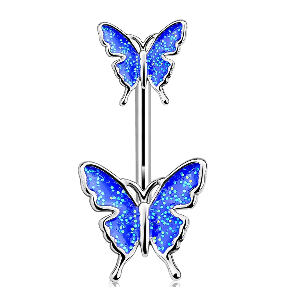 WKOUD 14G Stainless Steel Navel Belly Button Rings Women Fashion Belly Button Ring Piercing Body Piercings Jewelry Blue