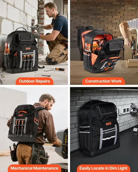 Tool Backpack 56 Pockets Splash-resistant Jobsite Backpack for Electrician