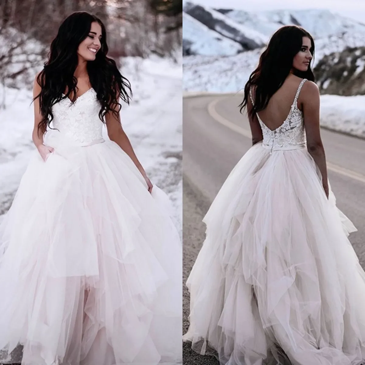 Winter Ball Gown Wedding Dresses Gothic Plus Size Cheap Country Straps Top Lace Wedding Dresses Bridal Gowns Floor Length Tulle