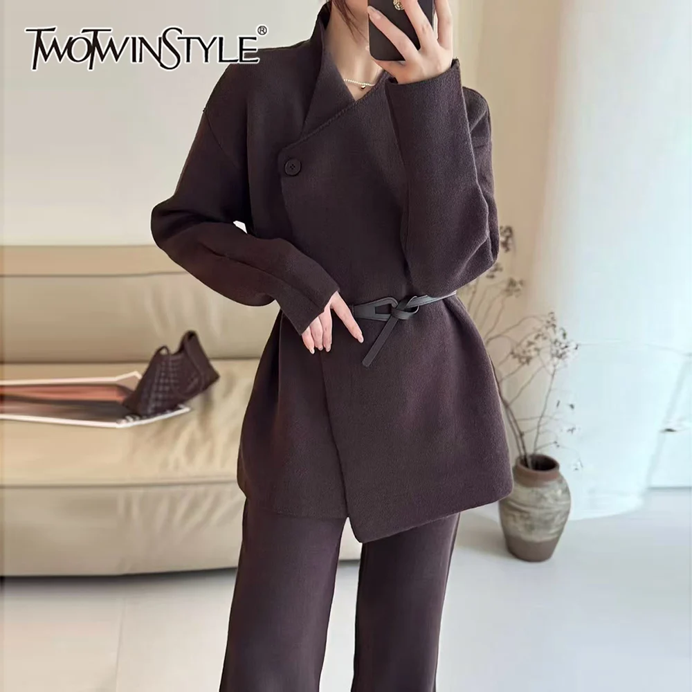 

TWOTWINSTYLE однотонный комплект из двух предметов со складками, женская куртка с лацканами и длинными рукавами, офисный женский комплект со штанами, осенняя мода