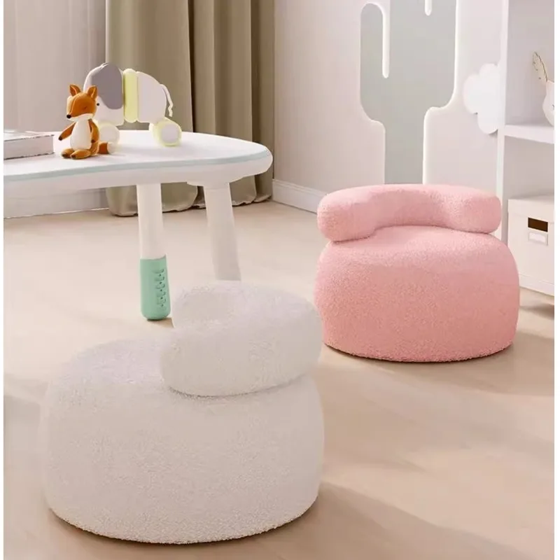 Household Small Stool Single Person Sofa Chair Modern Shoe Change Bench Lamb Wool Backrest Pouf Simplistic Living Room Low Stool