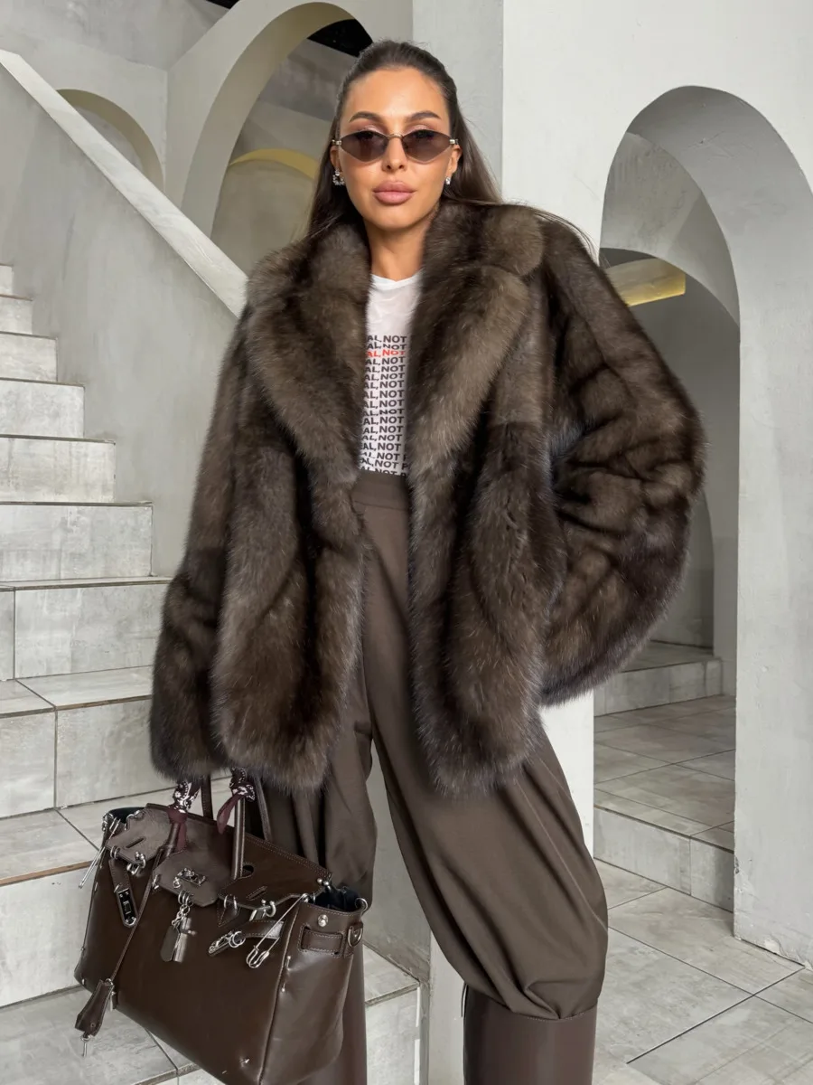 DFDG Women 2026 Notched Lapel Faux Fur Coat Loose Thick Plush Winter Outerwear Elegant Warm For Party Dating Street Daily Wear